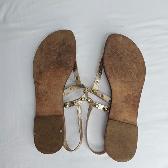 Lilly Pulitzer Gold Leather Studded Open Toe Summer Thong Strappy Sandals Size 9 - Picture 7 of 10